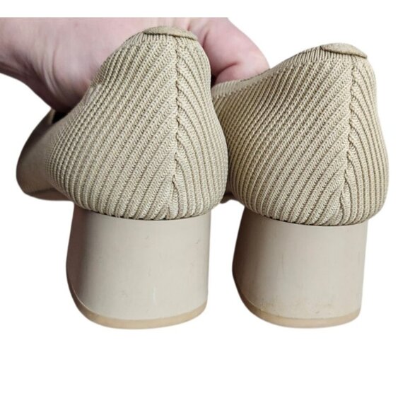 VIVAIA Square Toe Chunky Heel Pumps Beige Knit Eco Shoes EU 39.5 Women - Picture 9 of 16